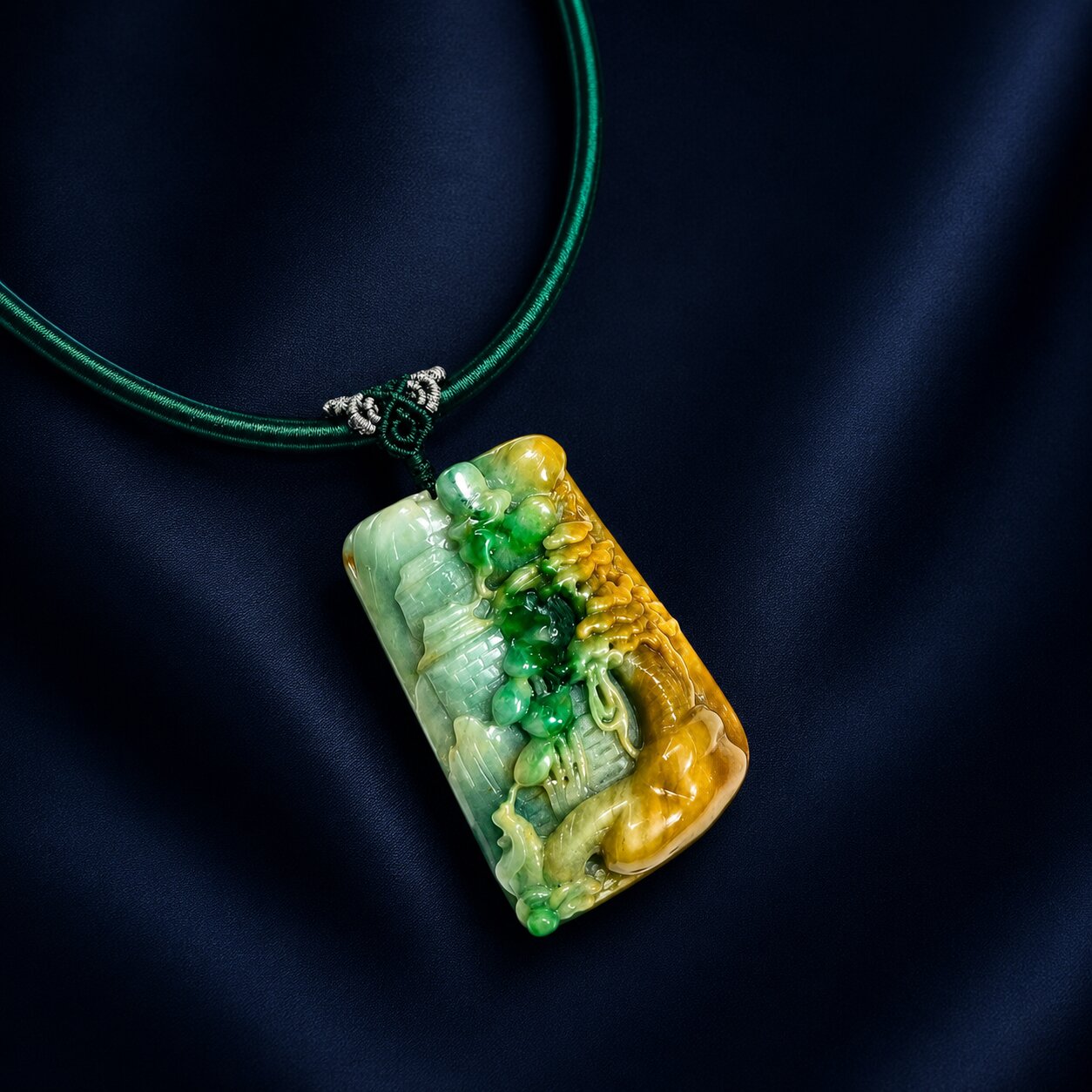 Burmese jadeite landscape carving representing jadeite colour and translucency