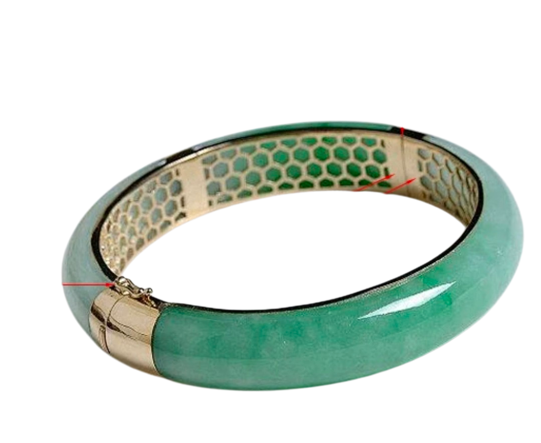 Jadeite Bangle Repaired with 18k Gold Hinges and Rivets