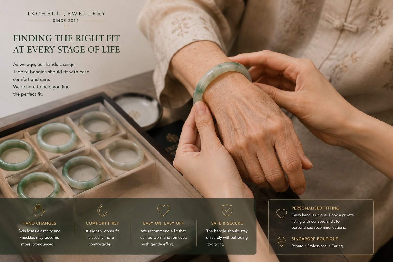 Jadeite bangle fitting elderly hands