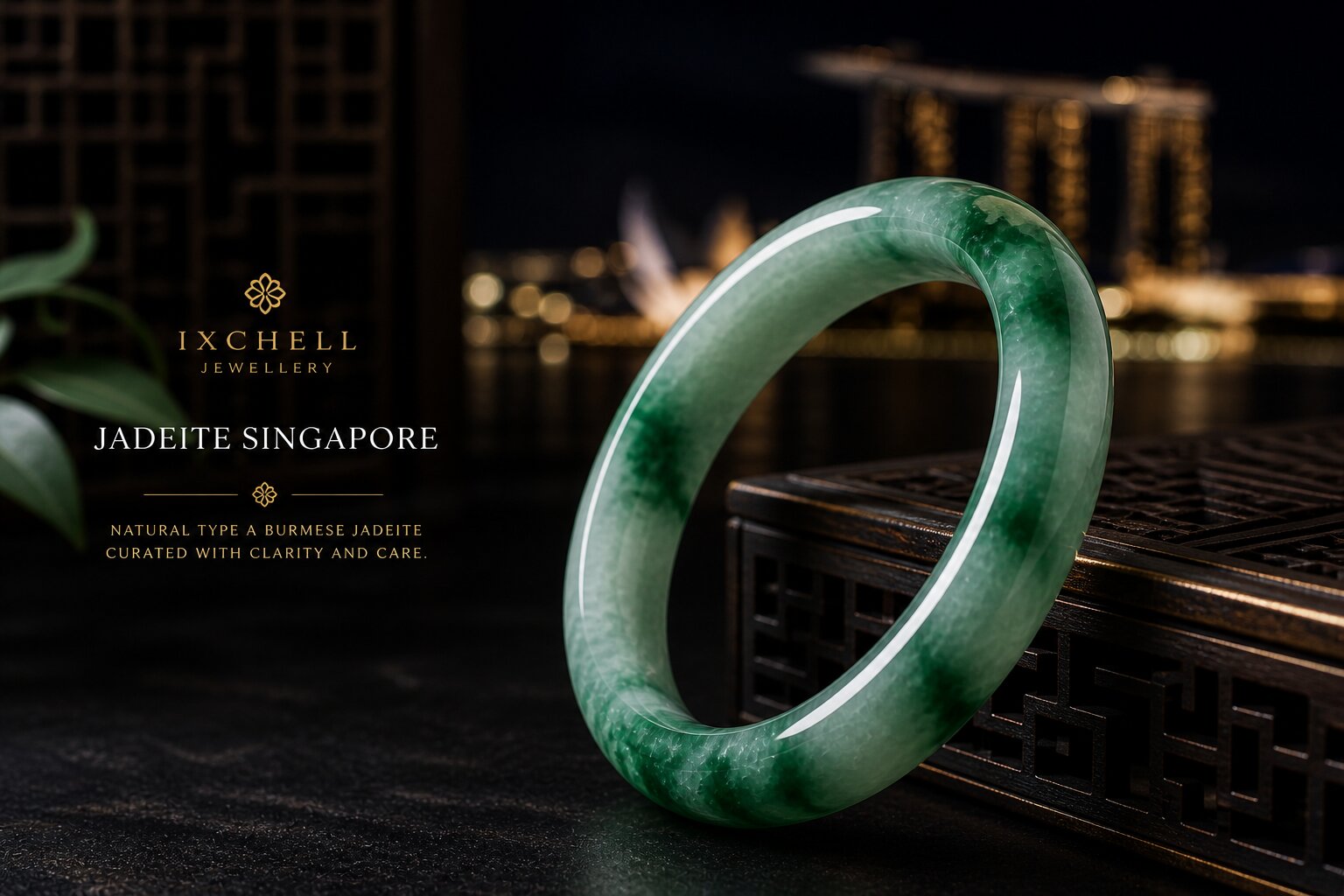 Natural Burmese jadeite jewellery displayed in Singapore boutique lighting