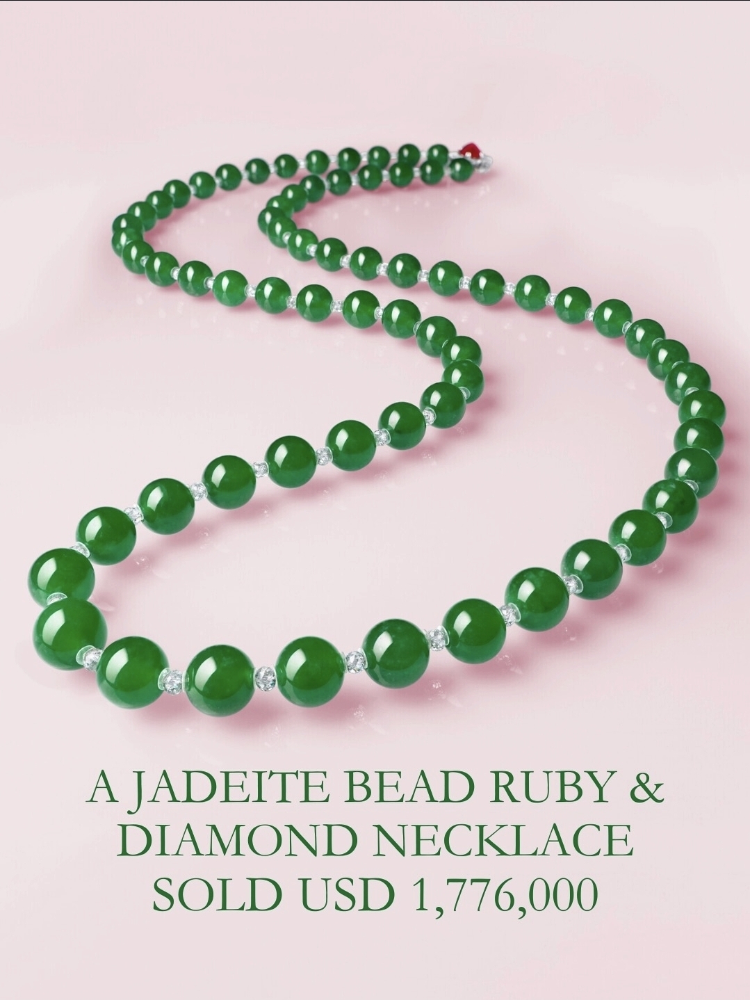 Jadeite Bead Ruby and Diamond Necklace
