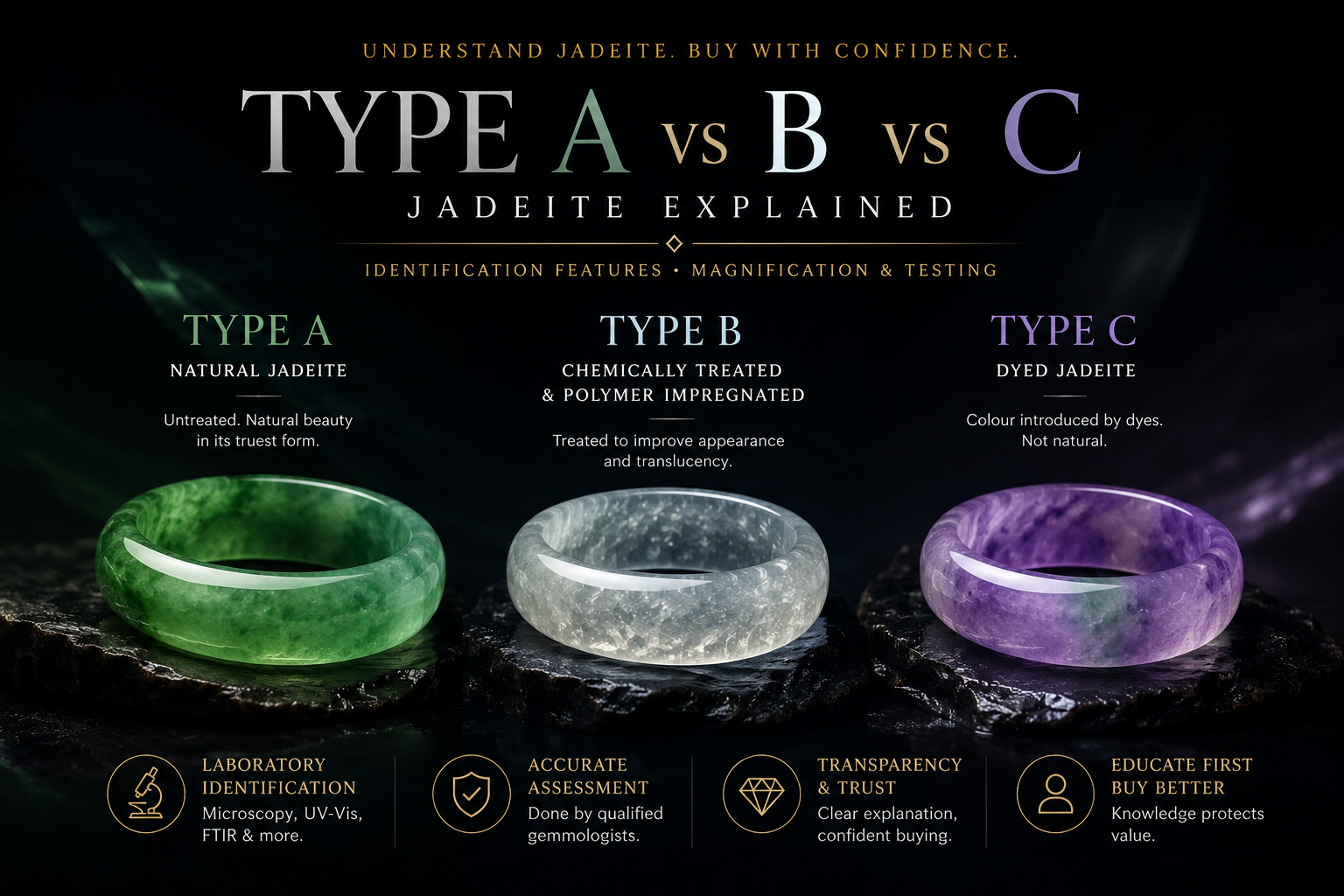 Type A versus Type B versus Type C jadeite comparison guide by Ixchell Jewellery Singapore